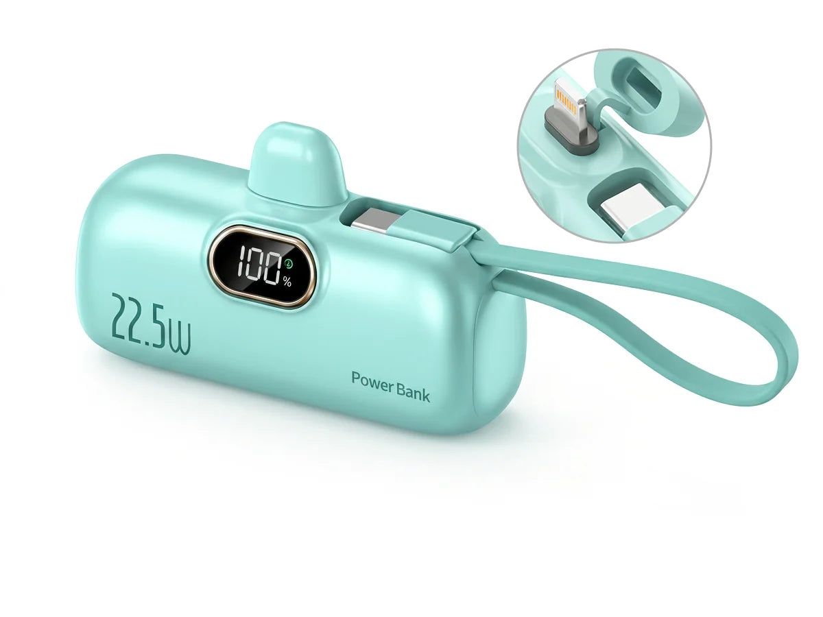 🪫→🔋5000mAh Mini Power Bank with Built-In Cable | 22.5W Fast Charge