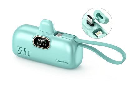 🪫→🔋5000mAh Mini Power Bank with Built-In Cable | 22.5W Fast Charge