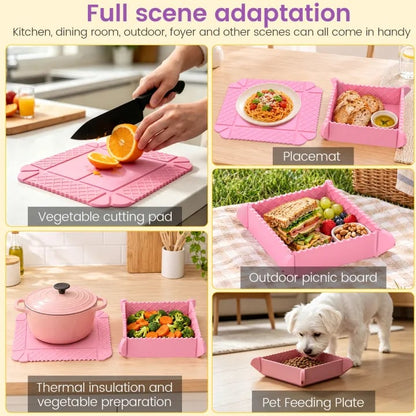 💗 2-Pack 3-in-1 Magnetic Silicone Mats – Heat-Resistant Trivets, Cutting Mats & Foldable Trays