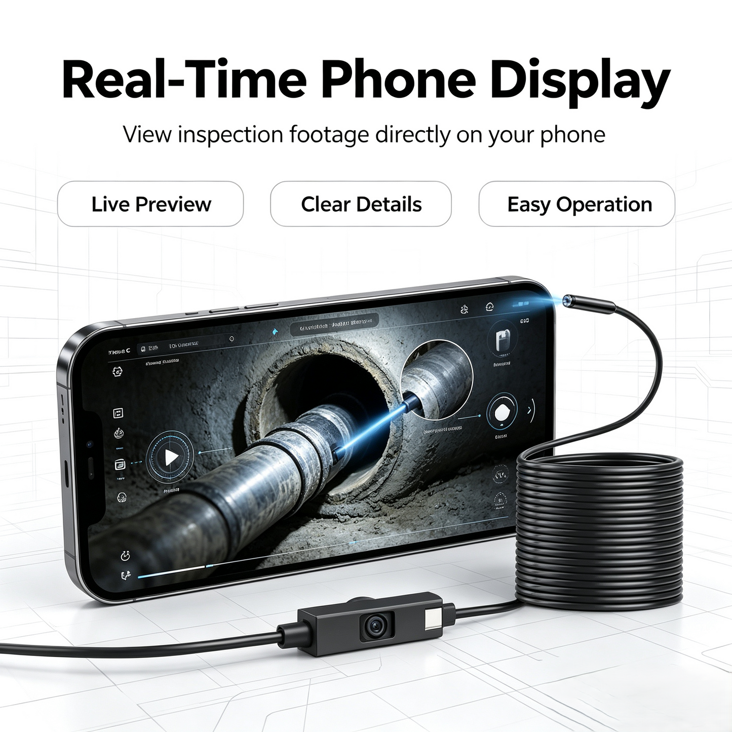16.4ft HD Endoscope Camera for iPhone & Android, Multi‑Interface Industrial Endoscope for Car, Pipe, HVAC Repair