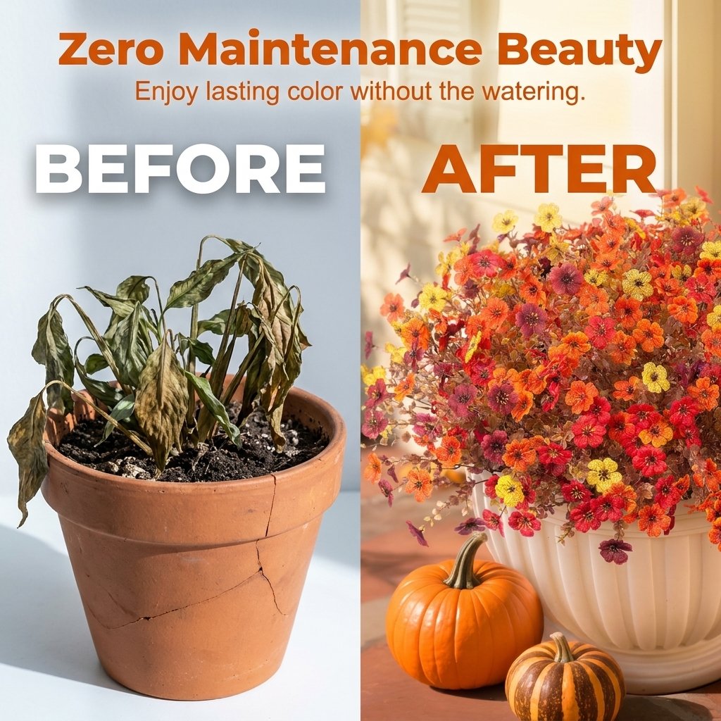 🍂🧡Artificial Autumn Violet Flower Bouquet – Weatherproof Faux Fall Floral Stems for Porch & Home