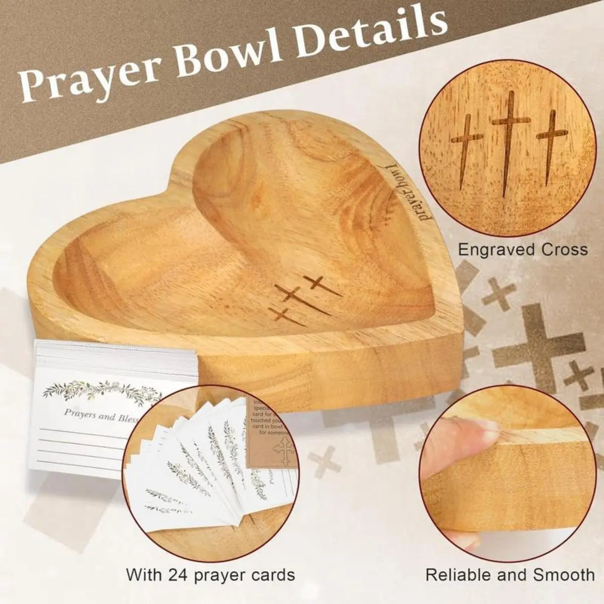 Faith & Grace Heart-Shaped Prayer Bowl Set – Hand-Engraved Vintage Religious Gift for Mother's Day & Easter Sunday 🎁❤️