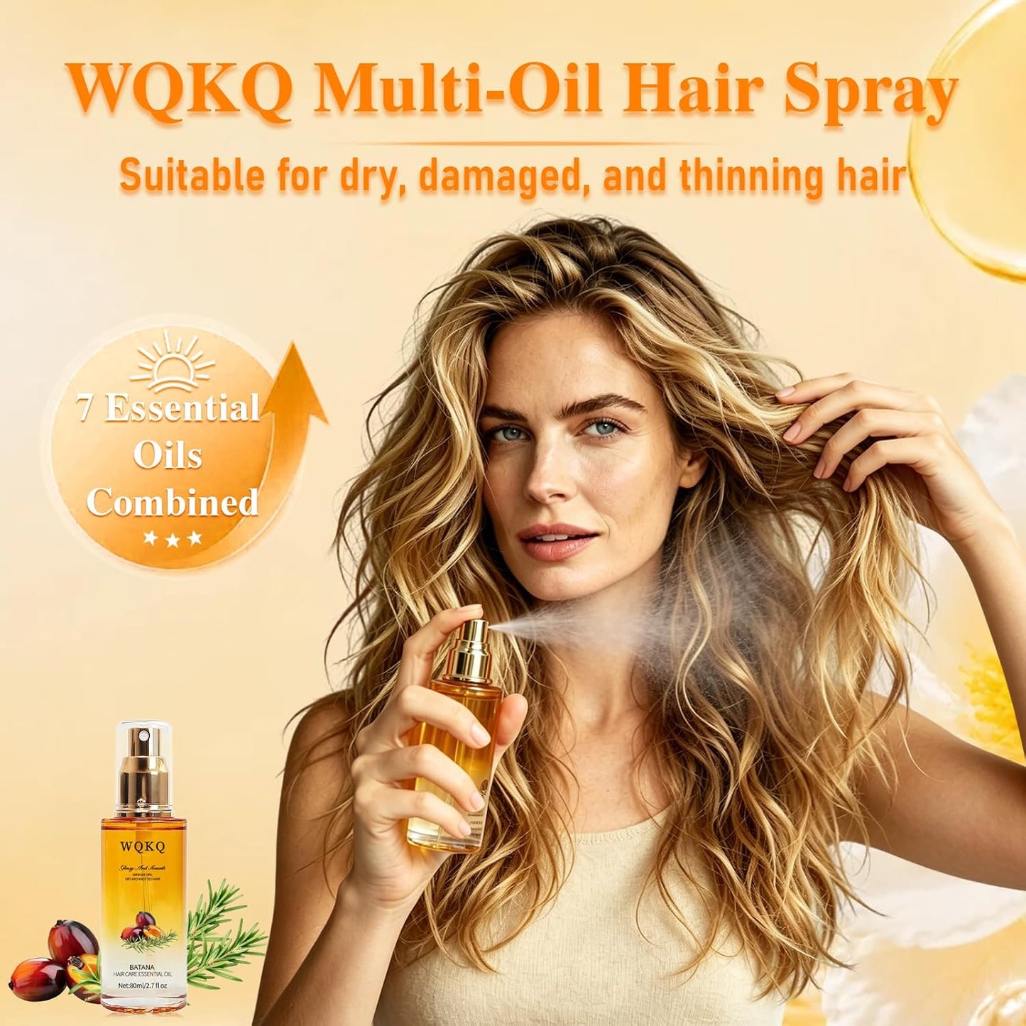 Hair Oil Spray, with Jojoba & Shea Butter, Clear Conditioning Oil for Dry & Curly Hair, Detangling, Styling, Moisturizing for Women & Men