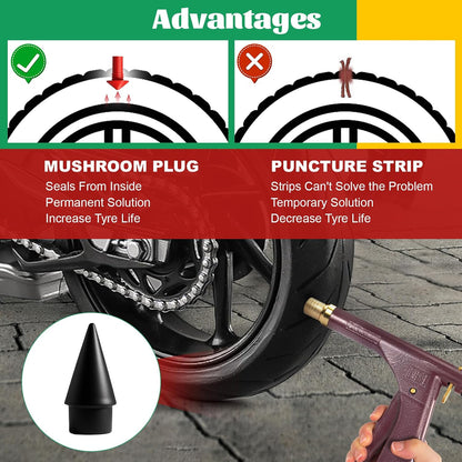 🔥Last Day 50% OFF🔥37 Pcs Mushroom Tire Plug Kit,Tire Plug Gun with 16 Plugs for Tubeless Tyre Punctures and Flats on Motorcycle,ATV,Trucks & Tractors,Fix a Flat Roadside Rapid Repair Set