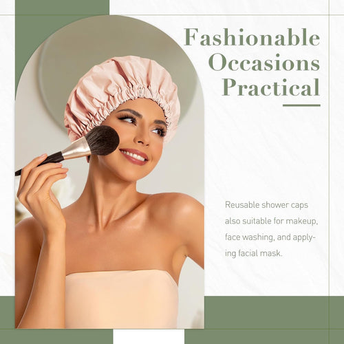 📢49% OFF !!Large Waterproof Reusable Shower Cap, Elastic Washable Bath Cap for Long Curly Hair Spa Travel
