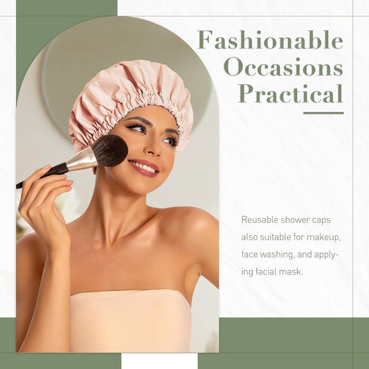 📢49% OFF !!Large Waterproof Reusable Shower Cap, Elastic Washable Bath Cap for Long Curly Hair Spa Travel