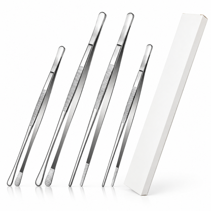 🍴 Stainless Steel Cooking Tweezers | 10" & 12" Precision Kitchen Tongs