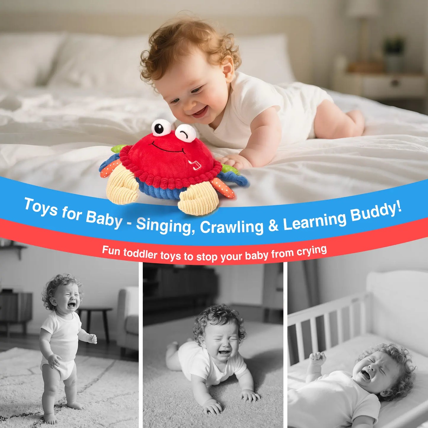 🦀Musical Interactive Bouncing Crab Plush Toy - 48 Songs & Recording Feature, Dancing Walking Moving Bouncing🥰