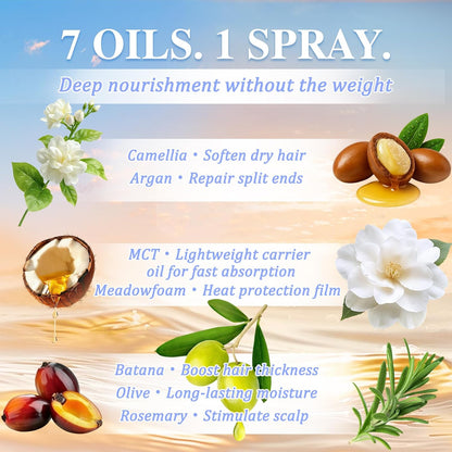 Hair Oil Spray, with Jojoba & Shea Butter, Clear Conditioning Oil for Dry & Curly Hair, Detangling, Styling, Moisturizing for Women & Men