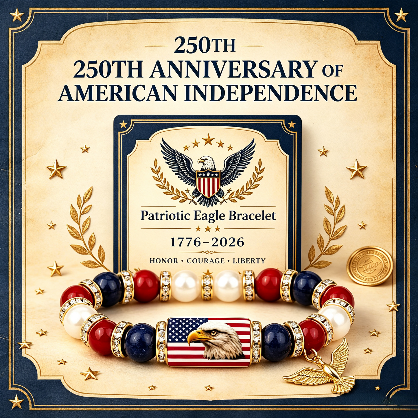 American Spirit Patriotic Eagle Beaded Bracelet🇺🇸250th Anniversary of Independence 1776-2026🎉