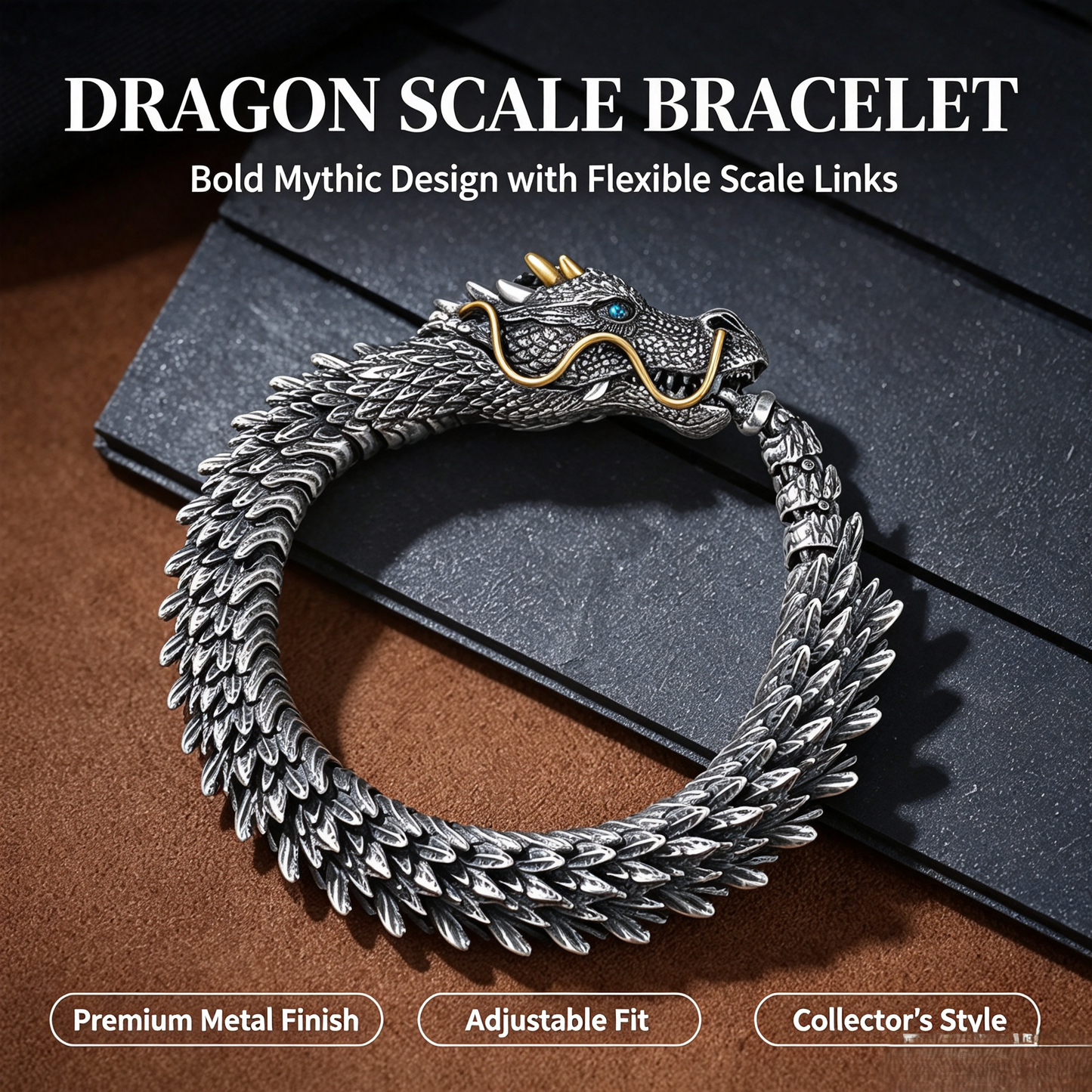 🐉Vintage Antique Silver Dragon Scale Bracelet, Flexible Movable Dragon Chain Bangle🐉