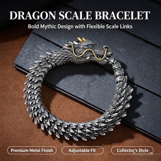 🐉Vintage Antique Silver Dragon Scale Bracelet, Flexible Movable Dragon Chain Bangle🐉