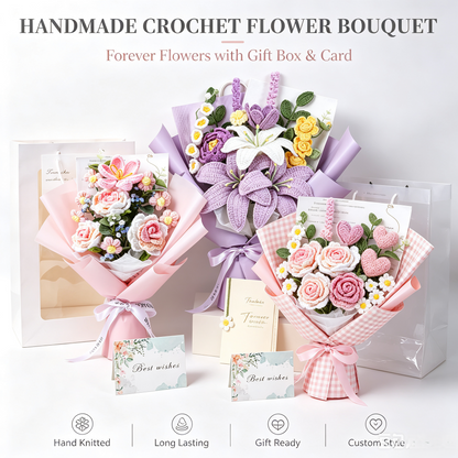 🌸✨Handmade Crochet Artificial Flower Bouquet, Long Lasting Yarn Floral Arrangement💐