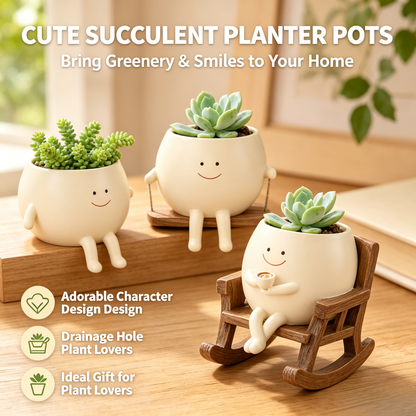 🍀Pokipot™ Happy Flowerpot,Cute Lazy Smile Character Planter Pot🪴