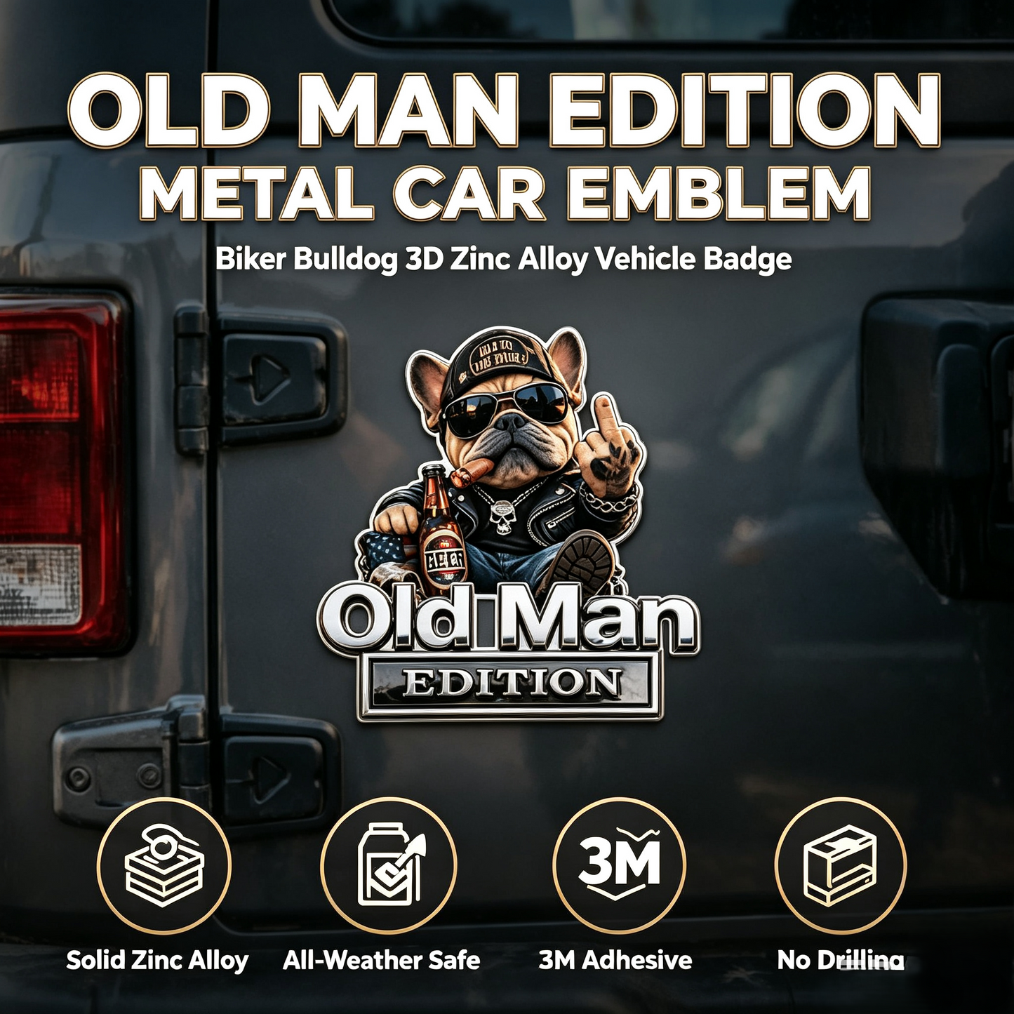 🚗Funny Old Man Edition 3D Metal Car Emblem, 3D Retro Cowboy Truck SUV Sticker Decal, Gift For Dads Bikers Truck Owners🐶