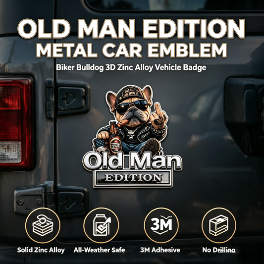 🚗Funny Old Man Edition 3D Metal Car Emblem, 3D Retro Cowboy Truck SUV Sticker Decal, Gift For Dads Bikers Truck Owners🐶