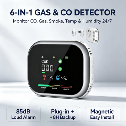 🔥Limited Time 50% OFF🔥6-in-1 Gas & CO Detector with Temp Humidity Monitor