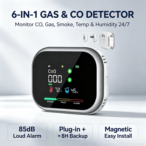 🔥Limited Time 50% OFF🔥6-in-1 Gas & CO Detector with Temp Humidity Monitor