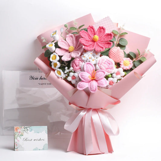 🌸✨Handmade Crochet Artificial Flower Bouquet, Long Lasting Yarn Floral Arrangement💐