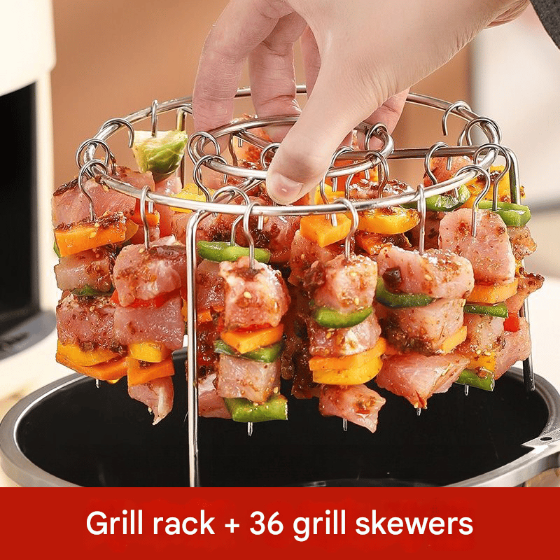 🔥 49% OFF Today | 2-Pack Air Fryer Kebab Rack – 304 Stainless Steel Skewer Grill Stand 🍢