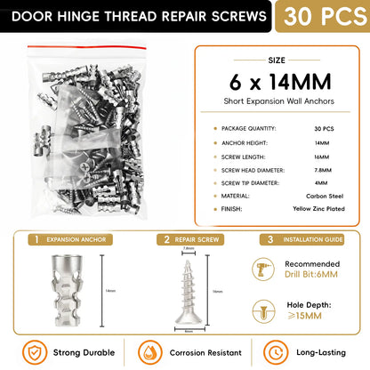 🔥Limited Time 49% OFF⚡🔩6×14mm Hinge Thread Repair Screws | Stripped Hole Expansion Anchors