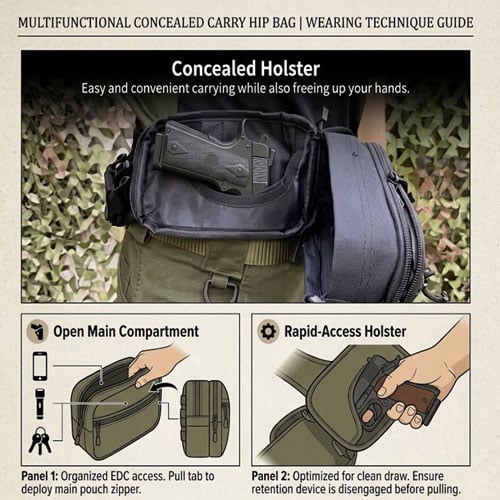 Multifunctional Concealed Carry Hip Bag with Rapid-Access Holster
