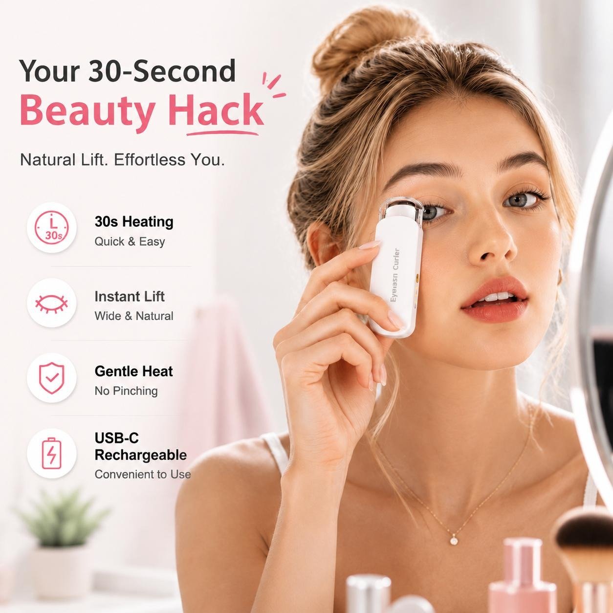 🏆75K+ SOLD!🔥 Heated Eyelash Curler – USB Rechargeable Electric Lash Lift Tool