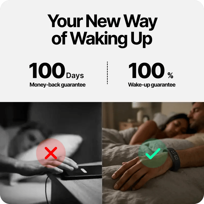 ⌚ Silent Vibration Alarm Clock – Wrist-Worn Wearable Wake-Up Device for Heavy Sleepers, Partner-Friendly Quiet Alarm with 2 Intensity Levels, 3 Alarms & 14+ Day Battery