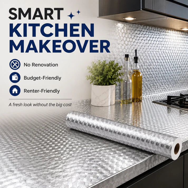 🔥Self-adhesive aluminum foil kitchen splash-proof wallpaper, designed for keeping kitchens and various walls clean