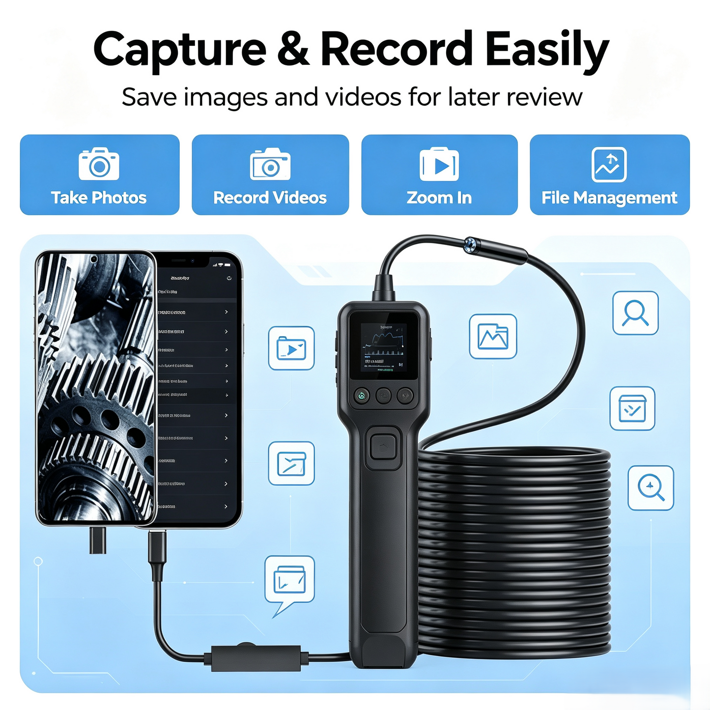 16.4ft HD Endoscope Camera for iPhone & Android, Multi‑Interface Industrial Endoscope for Car, Pipe, HVAC Repair
