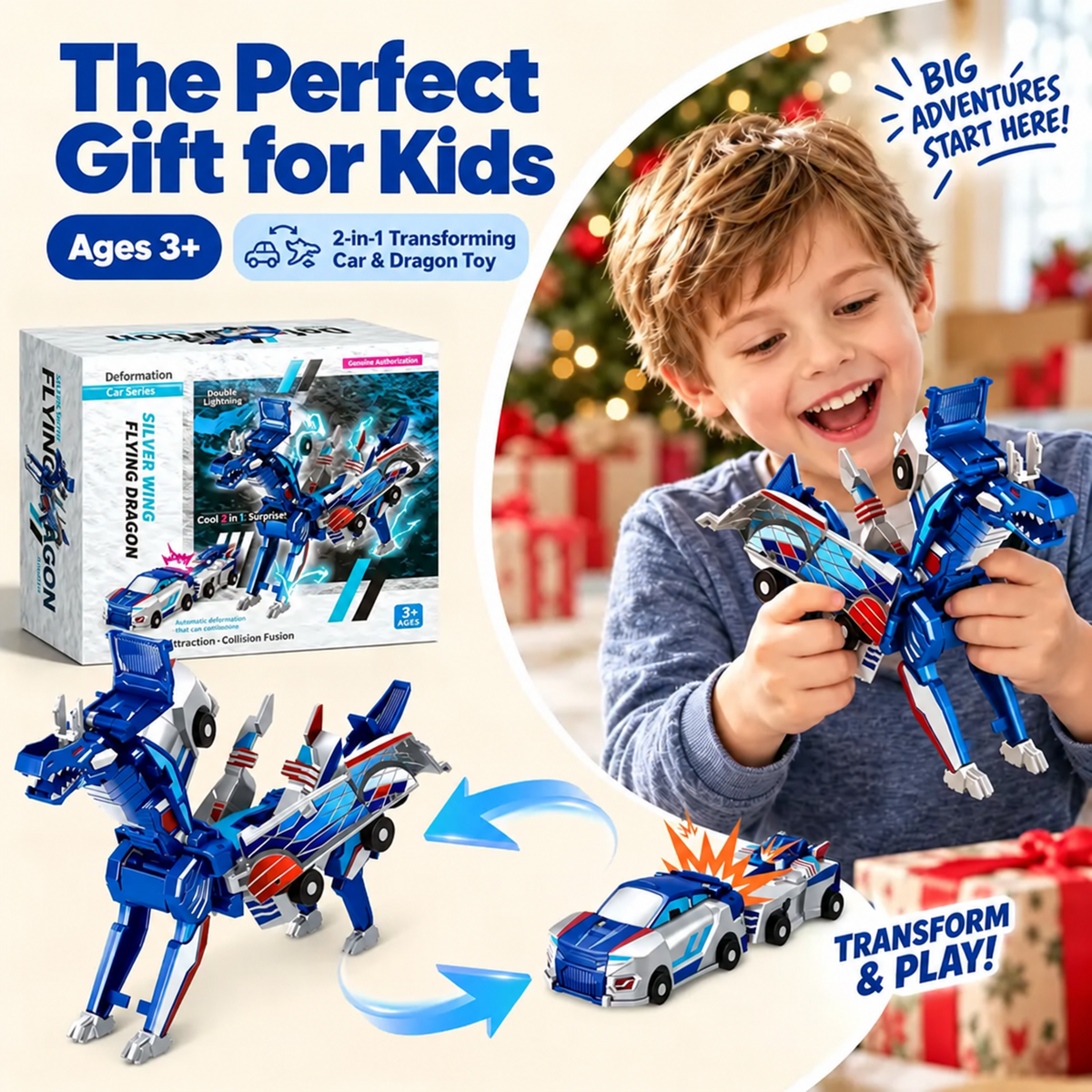 🎄 Christmas Magic! 🚗 Transforming Car Toys | Dino, Dragon & Reindeer 🦖🦌