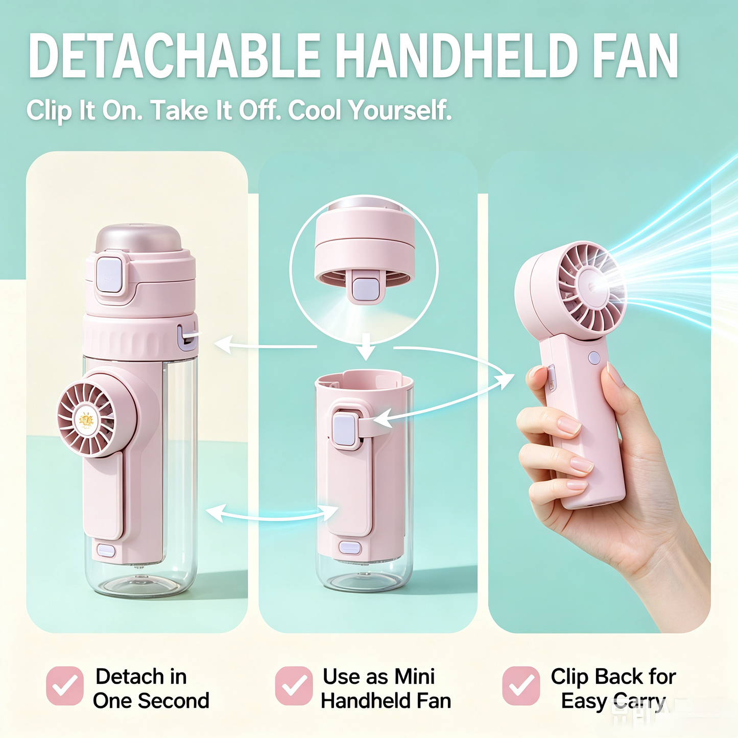💦Summer Hot Sale-50% OFF🔥2 in 1 Portable Detachable Fan Water Bottle🥤