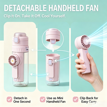 💦Summer Hot Sale-50% OFF🔥2 in 1 Portable Detachable Fan Water Bottle🥤