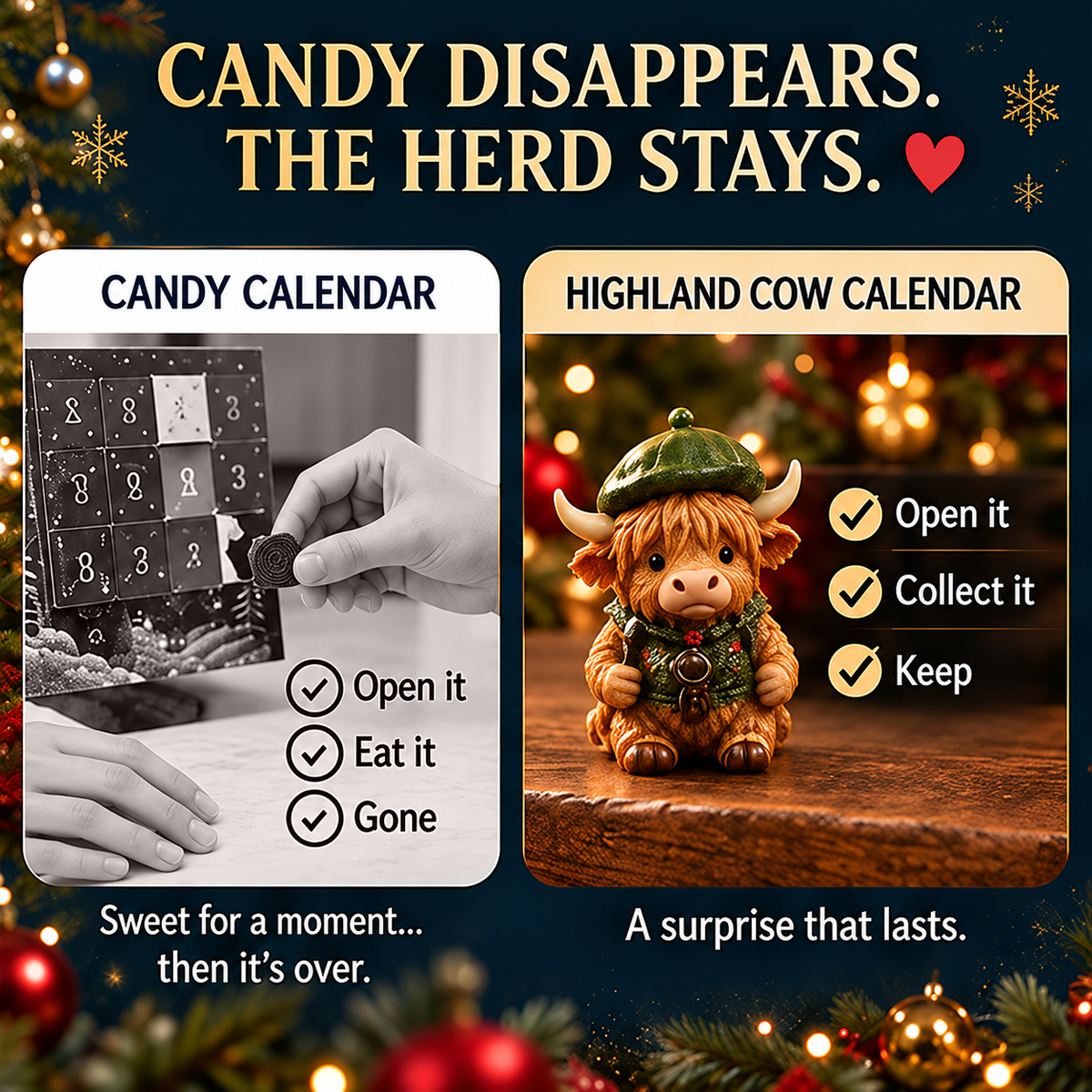 ⏳ Last Day 49% OFF –🐮24-Day Highland Cow Advent Calendar, Christmas Countdown Gift Box with Collectible