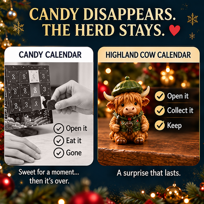 ⏳ Last Day 49% OFF –🐮24-Day Highland Cow Advent Calendar, Christmas Countdown Gift Box with Collectible