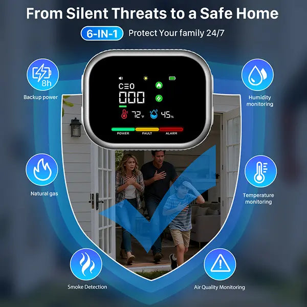 🔥Limited Time 50% OFF🔥6-in-1 Gas & CO Detector with Temp Humidity Monitor
