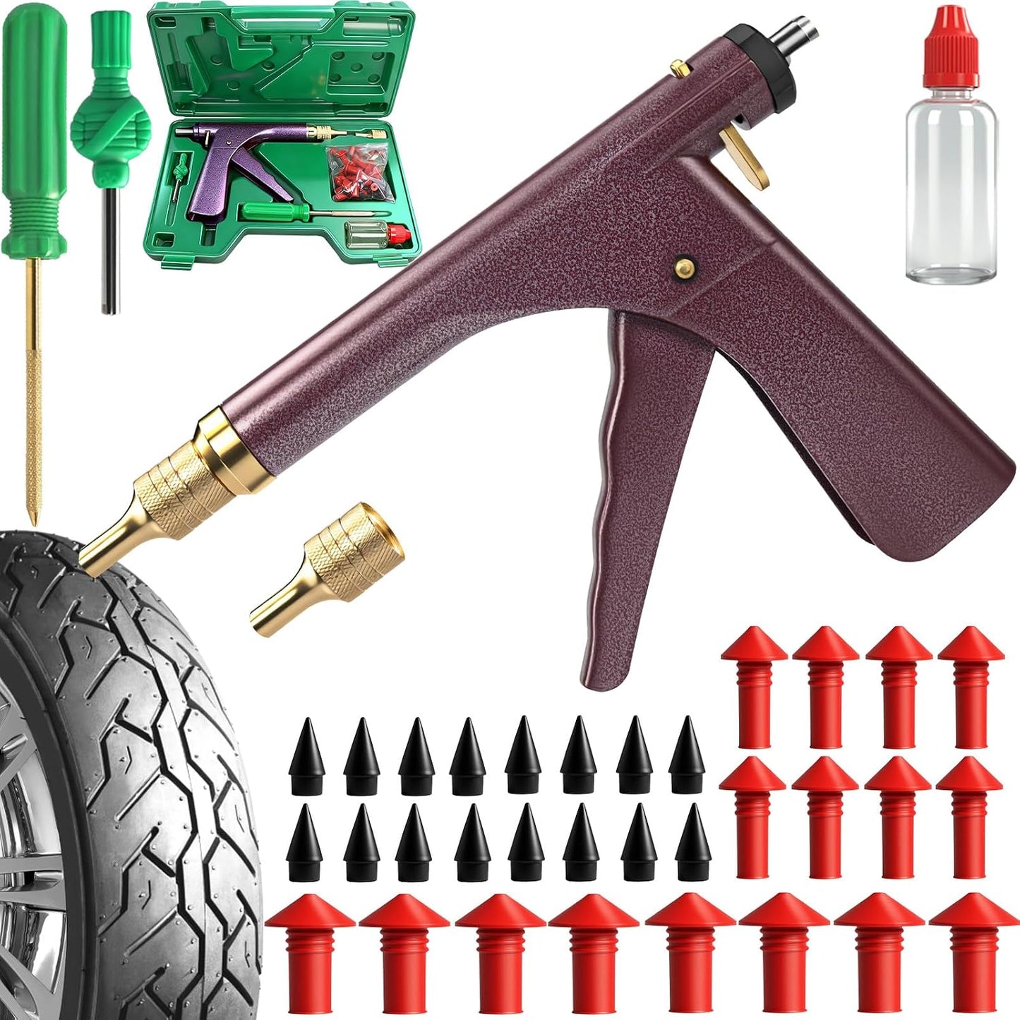 🔥Last Day 50% OFF🔥37 Pcs Mushroom Tire Plug Kit,Tire Plug Gun with 16 Plugs for Tubeless Tyre Punctures and Flats on Motorcycle,ATV,Trucks & Tractors,Fix a Flat Roadside Rapid Repair Set