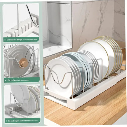 🏡12–22″ Stainless Steel Adjustable Expandable Pot and Pan Organizer Rack - Slide Design, Multifunctional Lid Storage