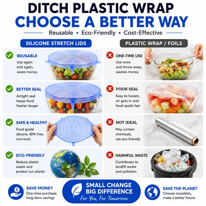 🔥LAST DAY 50% OFF🥗 6-Pack Silicone Stretch Lids – Reusable♻️, BPA-Free & Leak-Proof Covers for Bowls, Pots, Cups & Fruits