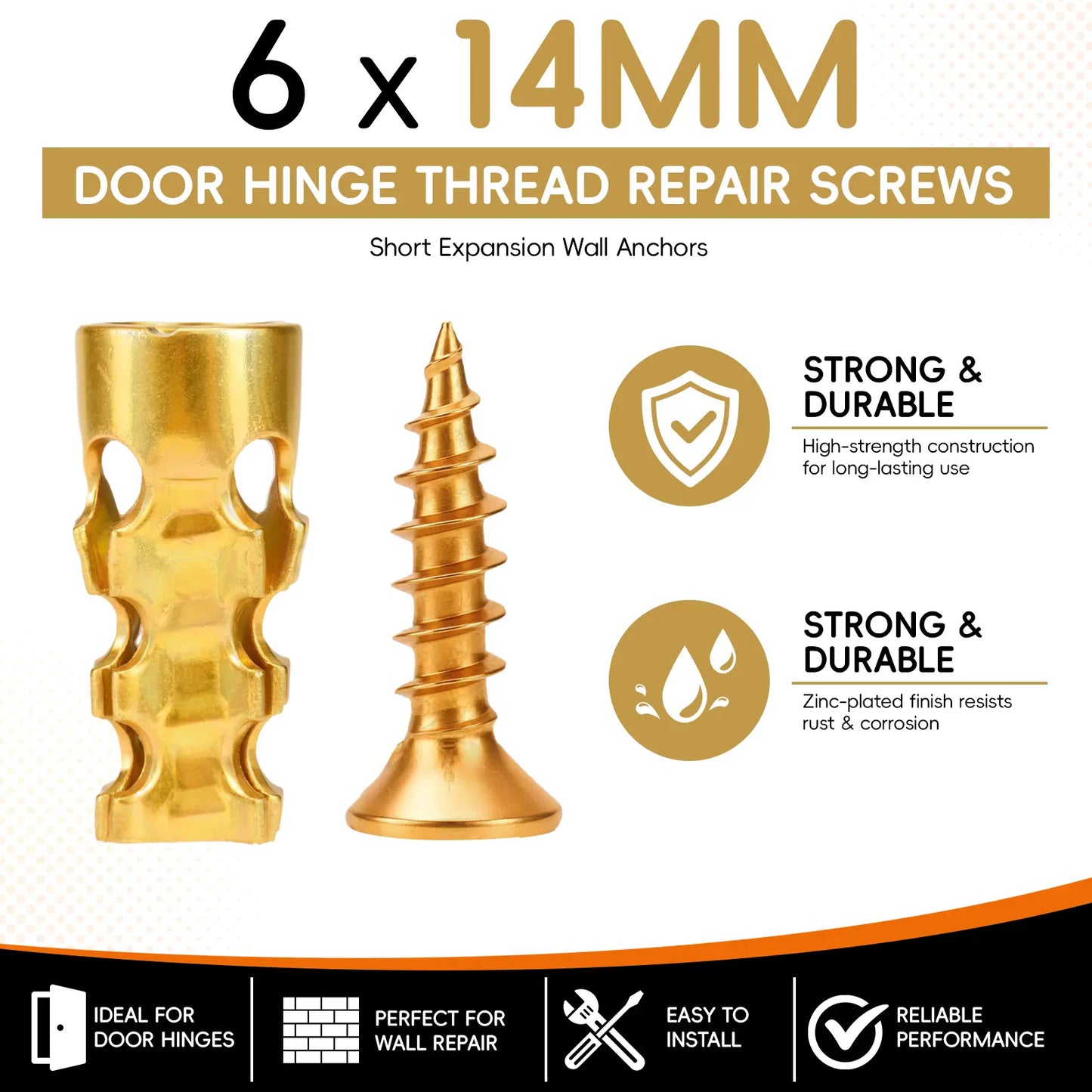 🔥Limited Time 49% OFF⚡🔩6×14mm Hinge Thread Repair Screws | Stripped Hole Expansion Anchors