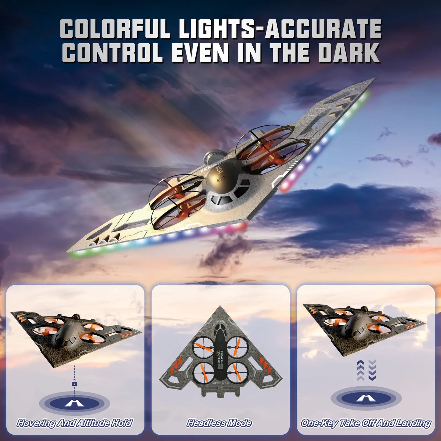 3-in-1 RC Jet Plane Remote Control Airplane Air Land Water With 2.4 GHz Control&LED Lights