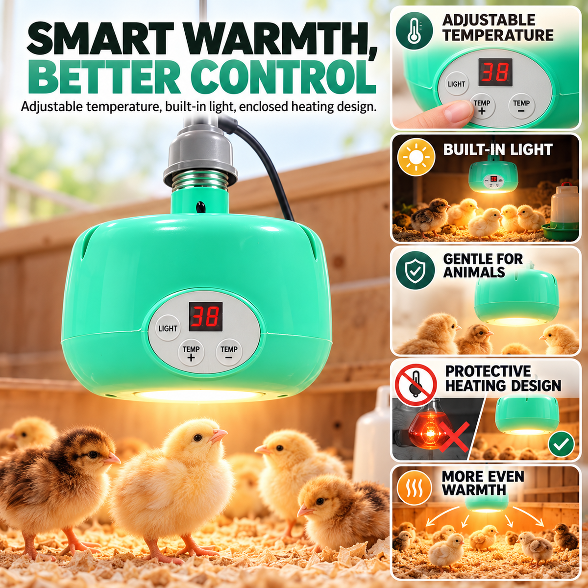 🐥Limited Time 50% OFF! 🌡️ Intelligent Temperature Control Brooder Heater – Even Warm Air, Easy Install, Safe Housing ✨
