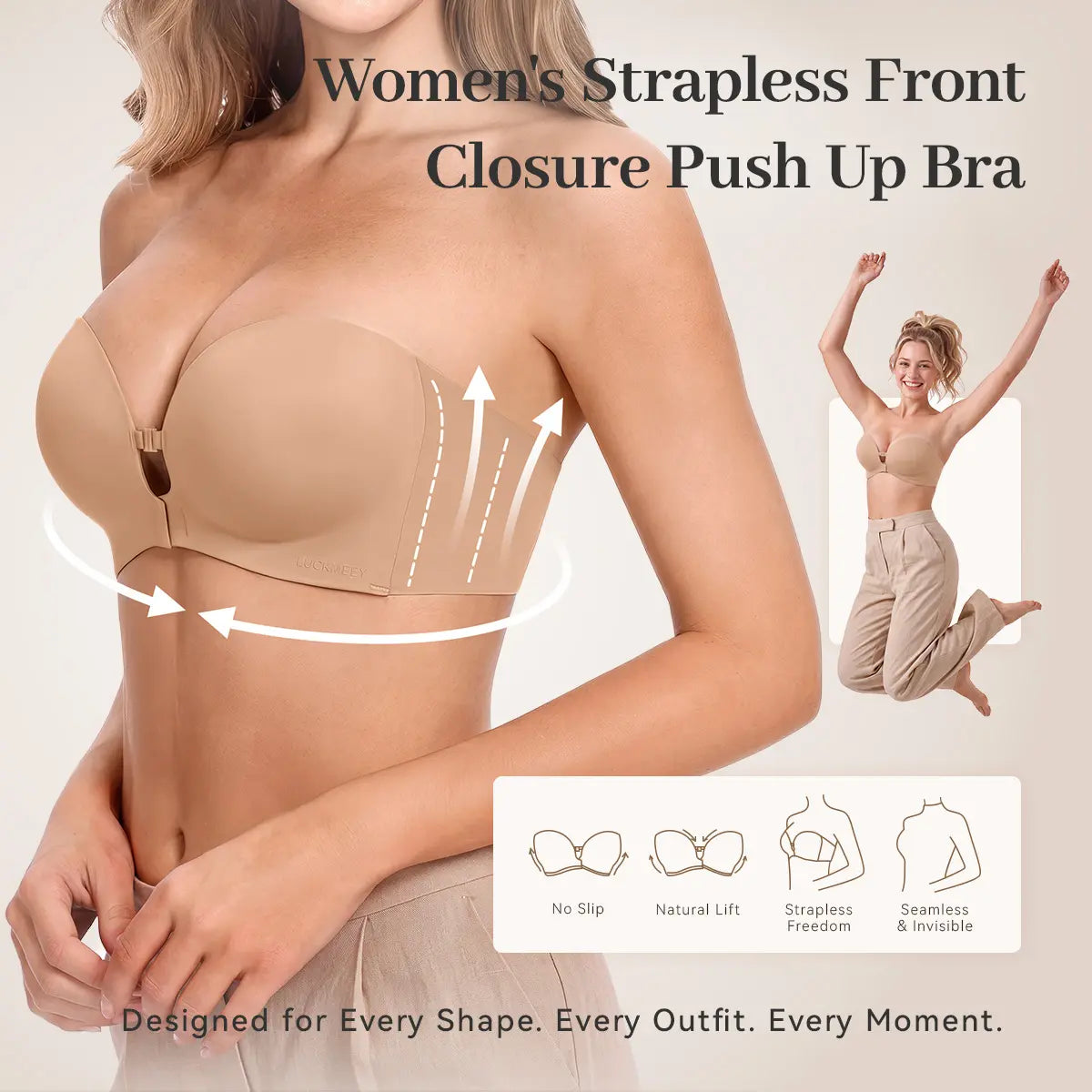 🔥 2026 HOT SALE | Non-Slip Strapless Push-Up Bra – Lift & Stay Secure