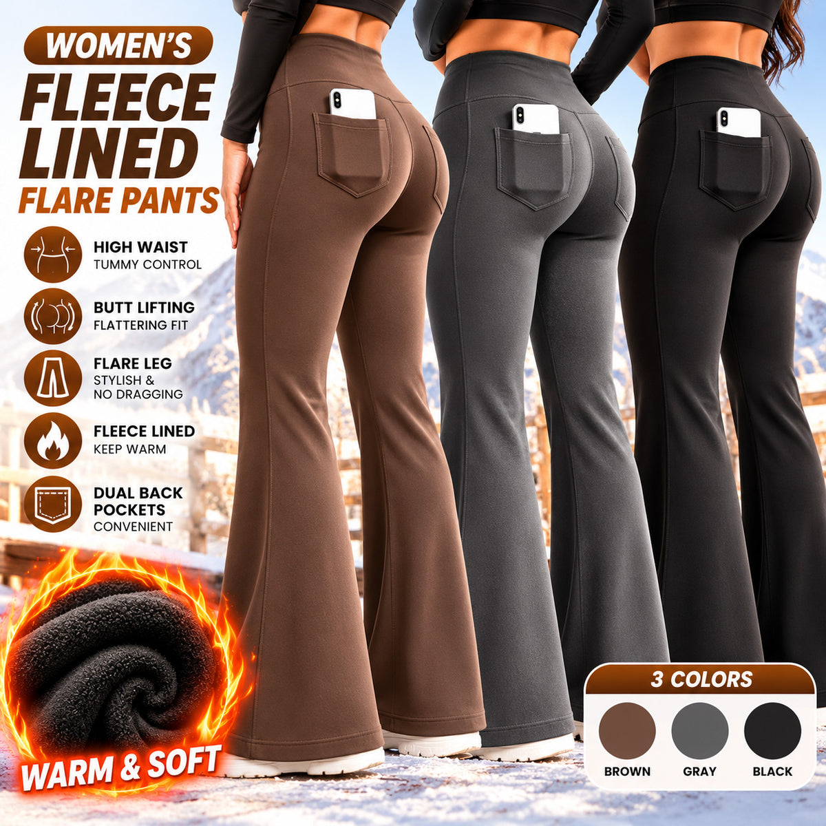 🔥 Limited-Time 49% OFF- Women's Fleece-Lined Flare Leggings with Back Pockets