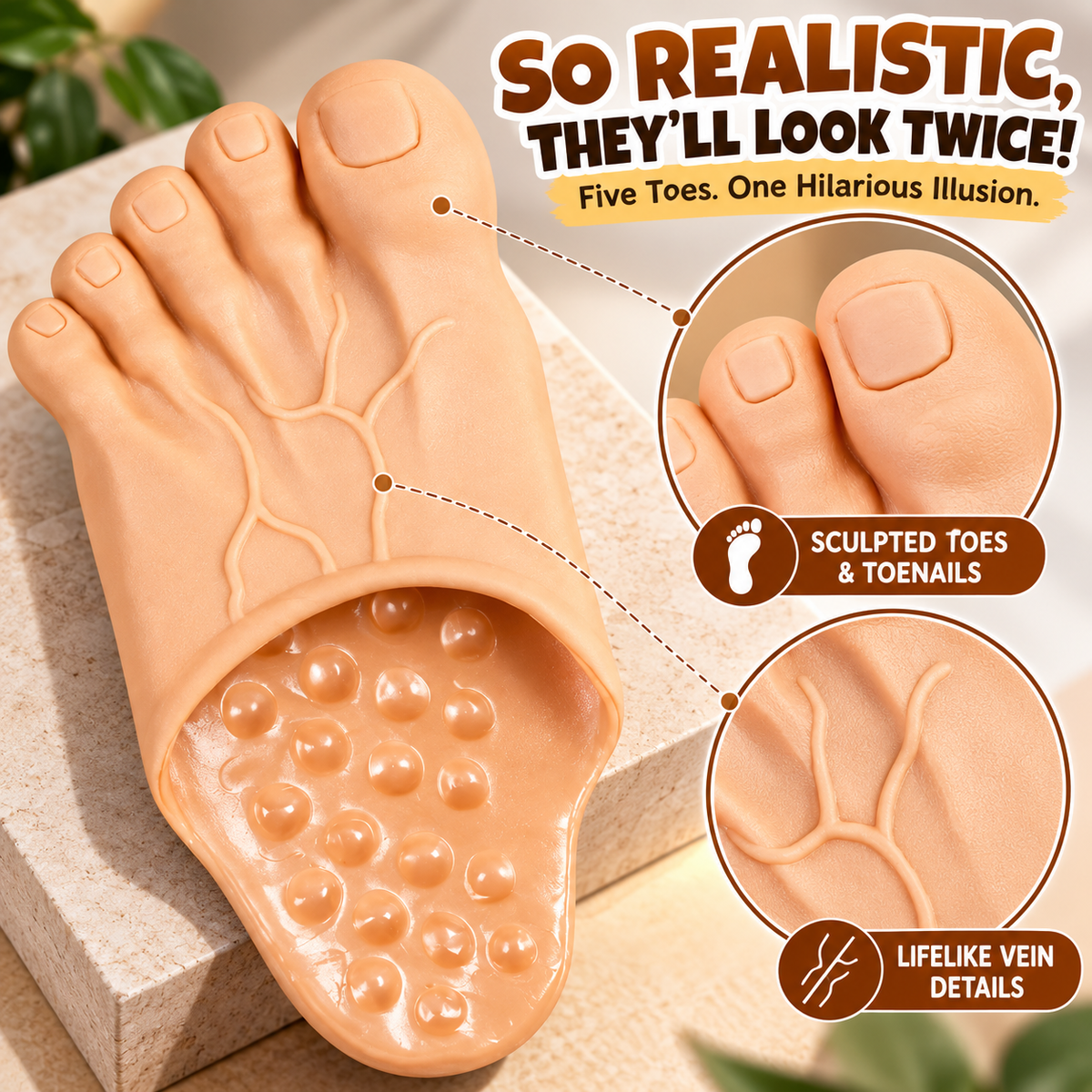 😂 WTF Are Those?! 👣 Funny Feet Slippers  — Realistic Barefoot Illusion