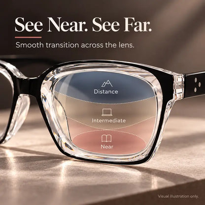 Unisex Progressive Reading Glasses, Photochromic Color Changing Lenses With Blue Light Filtering 👓