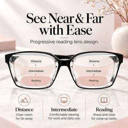 Unisex Progressive Reading Glasses, Photochromic Color Changing Lenses With Blue Light Filtering 👓