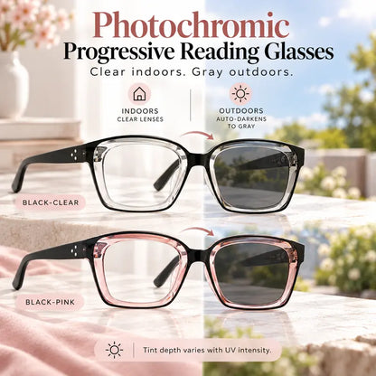 Unisex Progressive Reading Glasses, Photochromic Color Changing Lenses With Blue Light Filtering 👓