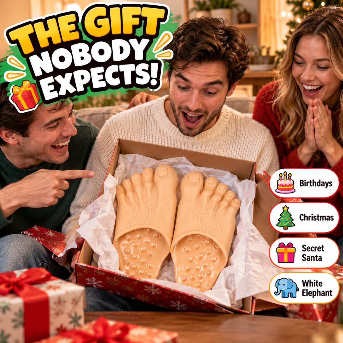 😂 WTF Are Those?! 👣 Funny Feet Slippers  — Realistic Barefoot Illusion