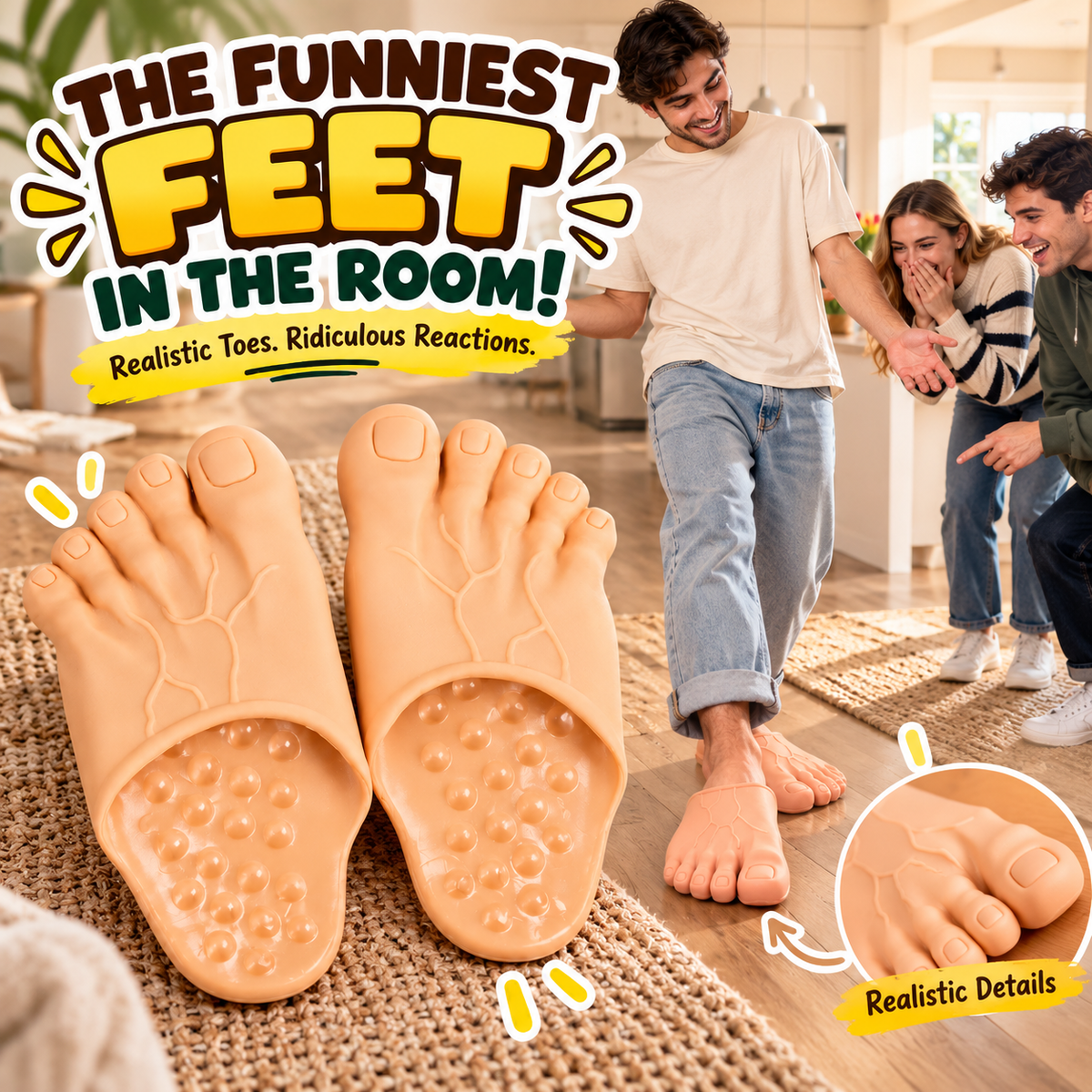 😂 WTF Are Those?! 👣 Funny Feet Slippers  — Realistic Barefoot Illusion